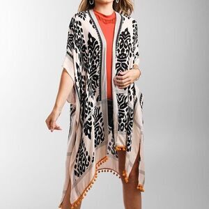 Angie Tassel Trim Printed Kimono